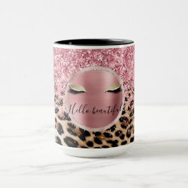 Caneca Glitzy Cor de rosa Leve Dourada Eyelashes Leopardo