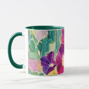 Caneca Glórias de Manhã de Aquarela Coloridas Café Floral
