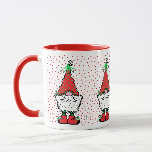 Caneca Gnome de Natal com Acentos VERMELHOS (Esquerda)