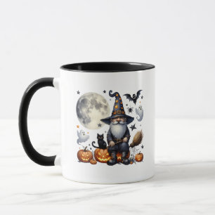 Caneca Gnomo e Gata Negra do Halloween