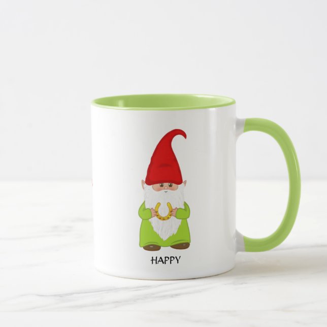 Caneca Gnomo Fofo Vestido de Verde com Ferradura (Direita)