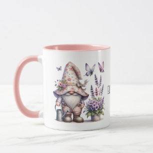 Caneca Gnomo Monograma Flores Rosa Roxo Borboletas