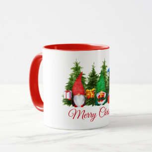 Caneca Gnomos de Aquarela Feliz Natal Vermelho