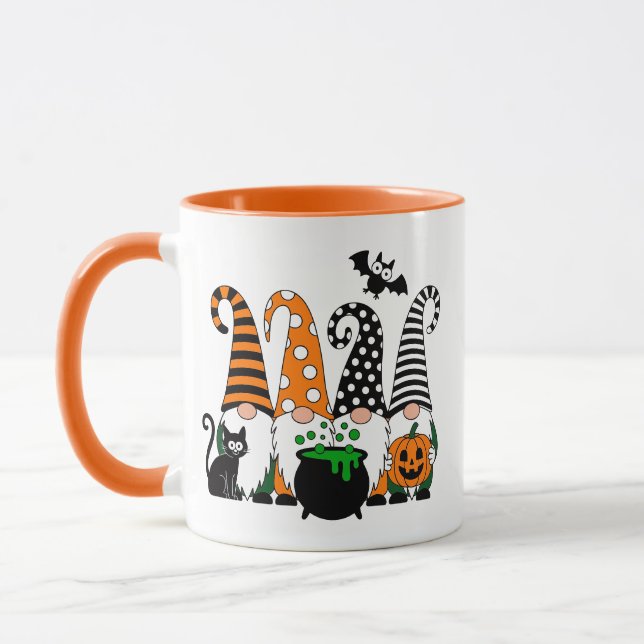 Caneca Gnomos de Halloween Fofos com Caldeirão e Abóbora (Esquerda)