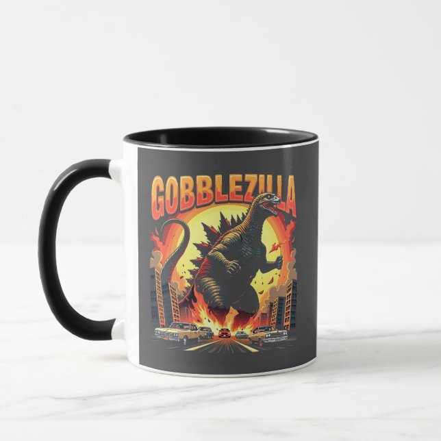 Caneca Gobblezilla Spooky Turquia Ação de Graças Gobble (Esquerda)