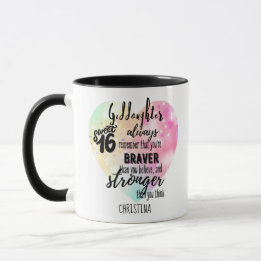 Caneca GodFilha Sweet16 Citação Gift Braver Stronger