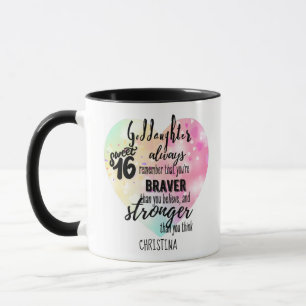 Caneca GodFilha Sweet16 Citação Gift Braver Stronger