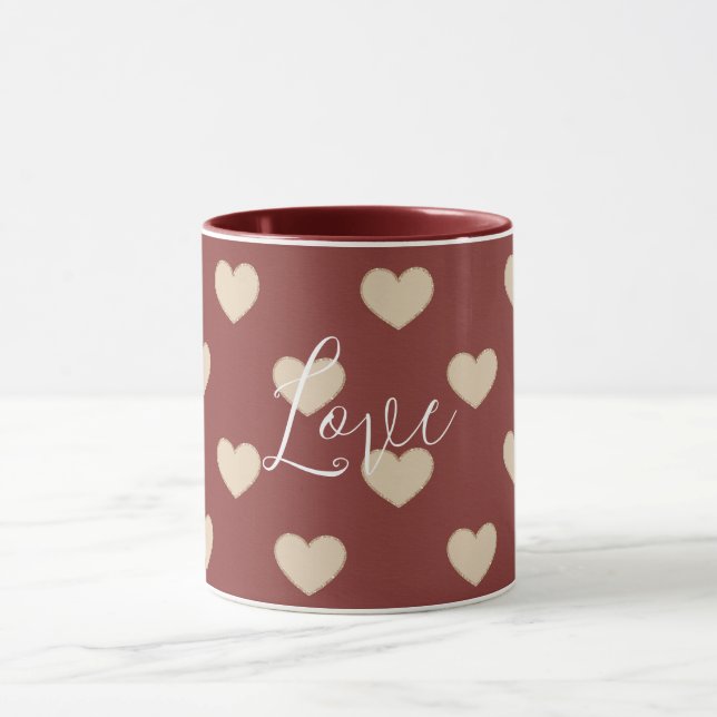 Caneca Gold Red Cream Glitter Hearts Valentine's Day (Centro)