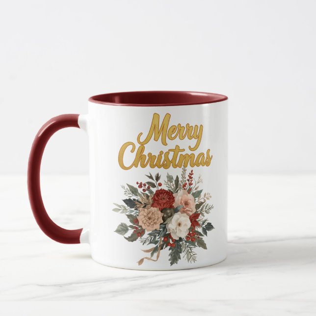 Caneca Golden Floral Merry Christmas Bouquet (Esquerda)