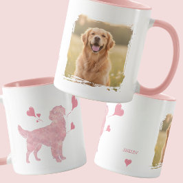 Caneca Golden Retriever Custom Photo & Name Valentine