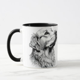 Caneca Golden Retriever Fine Line Art Portrait | Elegant 