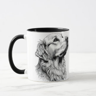 Caneca Golden Retriever Fine Line Art Portrait | Elegant 