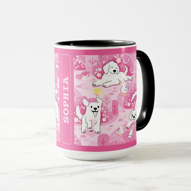 Caneca Golden Retriever Puppy in Pink Garden (Frente Esquerda)