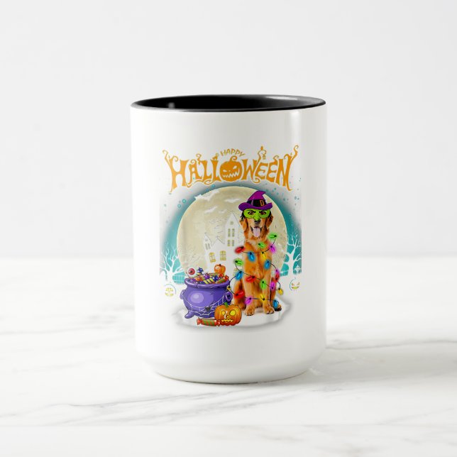 Caneca Golden Retriever Witch Costumes  Halloween Lights (Centro)