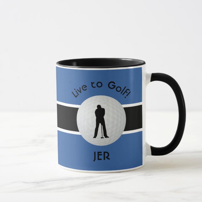 Caneca Golfer de Golfe ao Vivo Figura Blue Monograma (Direita)