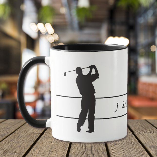 Caneca Golfer preto de Cheio de silhueta (Criador carregado)