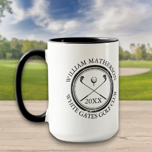 Caneca Golfer's and Club Name, Date Black and White Golf