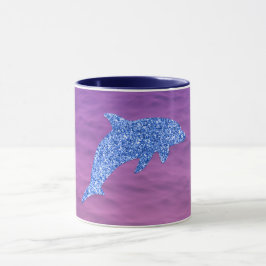 Caneca Golfinho De Brilho Azul No Mar Rosa E Roxo