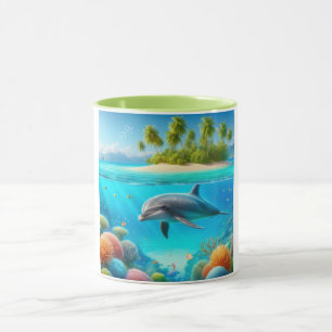 Caneca Golfinho submarino colorido tropical/Havaí