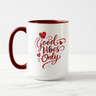 Caneca Good Vibes Only Red Heart Positive Quote Classic 