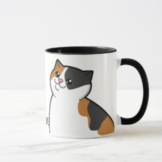 Caneca gorda feliz da campainha do gato de chita