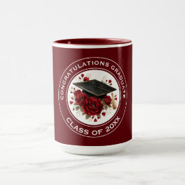 Caneca Gorro de Formatura & Rosas Vermelhas Turma de 20XX