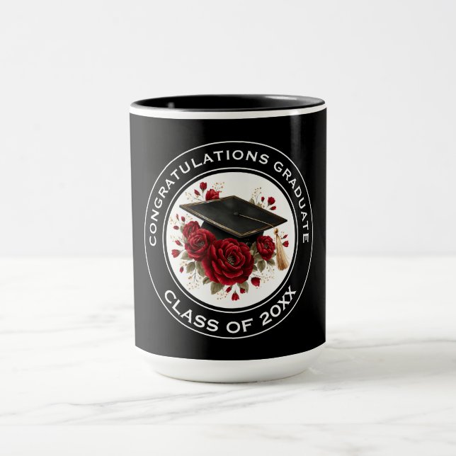 Caneca Gorro de Formatura & Rosas Vermelhas Turma de 20XX (Centro)