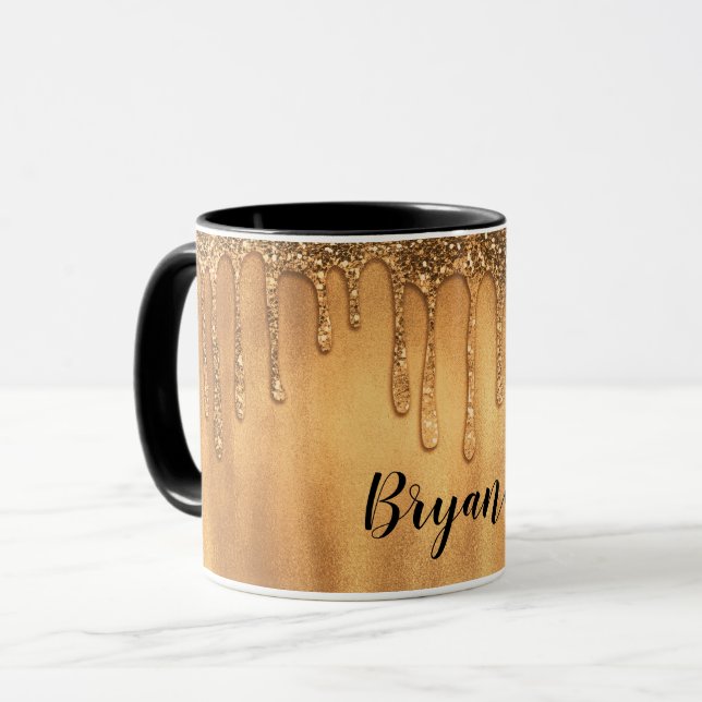 Caneca Gotejando em Brilho de Mel Dourado Lindos Pingos (Frente Esquerda)
