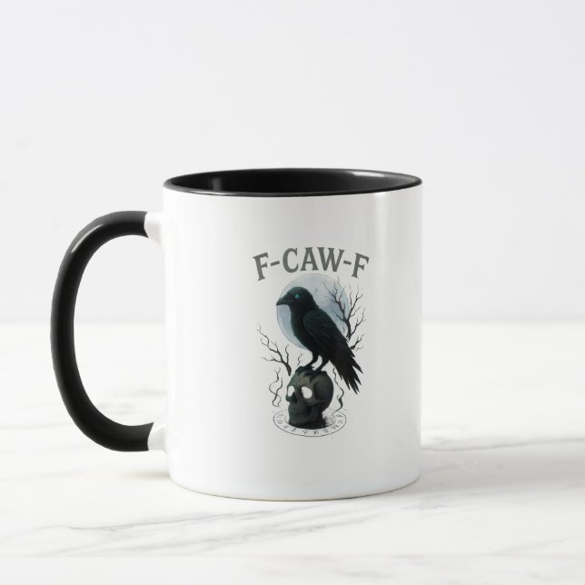 Caneca Gothic Crow F Caw F Raven Skull Halloween Graphic  (Esquerda)