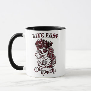 Caneca Gótica Pirata Skull Mulher Viva Fast Die Bonito