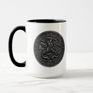 Caneca Gótico Cristão Arcanjo São Miguel Metal Cinza
