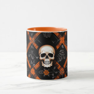 Caneca Gótico de Halloween - Orange Tartan Pattern verifi