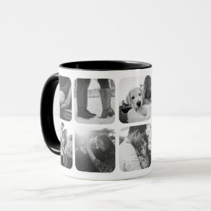 Caneca Grade de Modelo de Foto Preta e Branca 10 Arredond