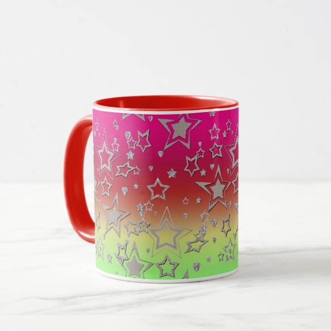 Caneca gradiente de natal brilho glitter confetes estrela (Frente Esquerda)
