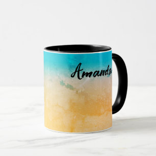 Caneca Gradiente ombre coral blush bege azul suave desfoc
