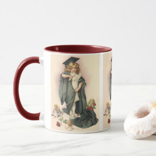 Caneca Graduação Antiga, Menina Vestindo um Chapéu e Toga