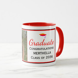 Caneca Graduação de Foto Vermelha Moderna