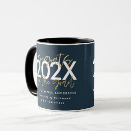 Caneca Graduação de na moda de escrita moderna azul e dou