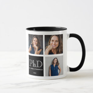 Caneca Graduação de PhD Preto com Três Fotos