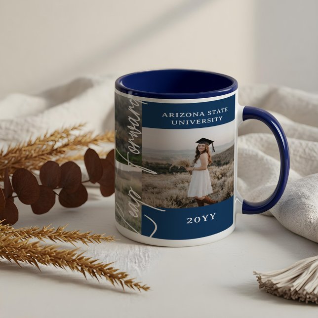 Caneca Graduação E Agora Formando Colagem de Fotos (Graduation Then & Now Grad Photo Collage Keepsake Mug)