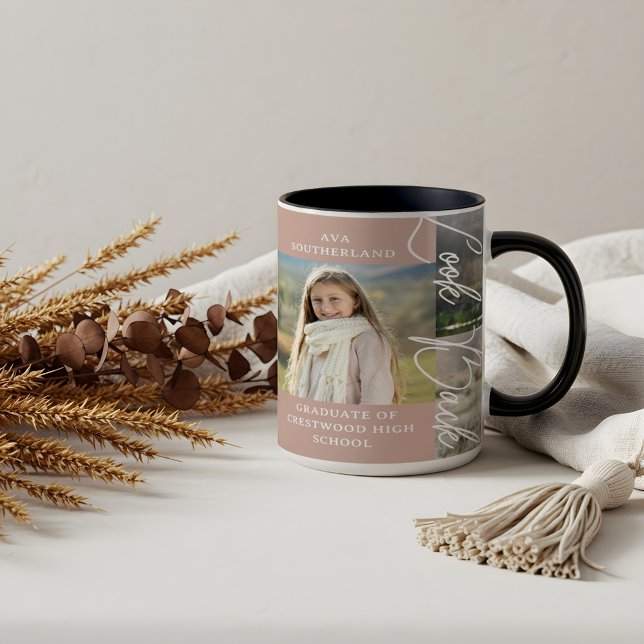 Caneca Graduação E Agora Formando Colagem de Fotos (Graduation Then & Now Grad Photo Collage Keepsake Mug)