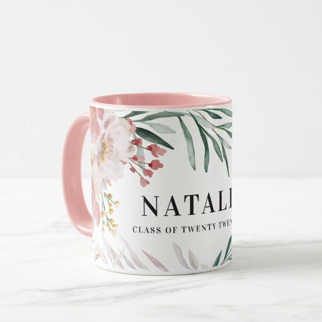 Caneca Graduação em chic floral cor-de-água-clara (Frente Esquerda)