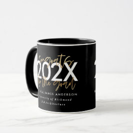 Caneca Graduação em na moda de roteiros negros e dourados