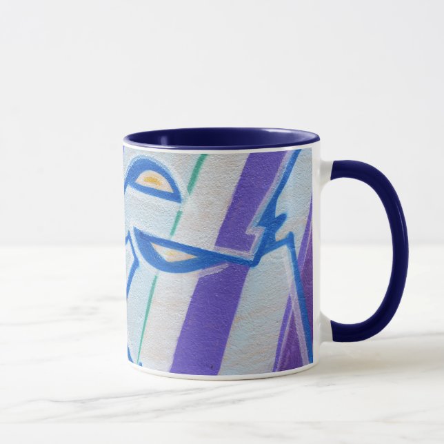 Caneca Graffitis abstratos listrados azuis (Direita)