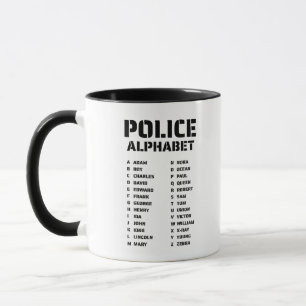 Caneca Gráfico de Alfabeto Fonético Policial para Oficiai