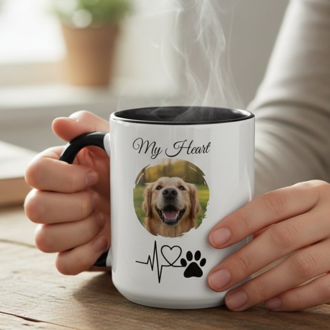 Caneca Gráfico de Amor Pet com Impressão de Pata de Batim (Heartbeat paw print pet lover mug — thoughtful holiday gift idea for the dog mom in your life)