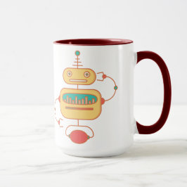 Caneca Gráfico do Espaço Robô Amarelo Retroativo