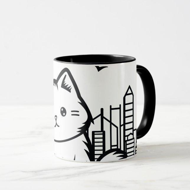 Caneca Gráfico do vetor de fruta com roupa de gato (Frente Esquerda)