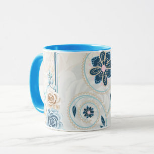Caneca Gráfico Floral Azul e Teal, "Revitalizando a Vida"