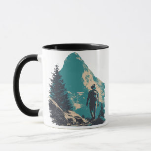 Caneca Gráfico Minimalista de Mochileiro de Montanha - Al